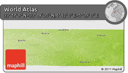 Physical Panoramic Map of the Area around 33° 32' 52" N, 5° 10' 30" E