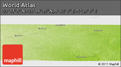 Physical Panoramic Map of the Area around 33° 32' 52" N, 5° 10' 30" E