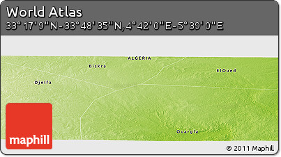 Physical Panoramic Map of the Area around 33° 32' 52" N, 5° 10' 30" E
