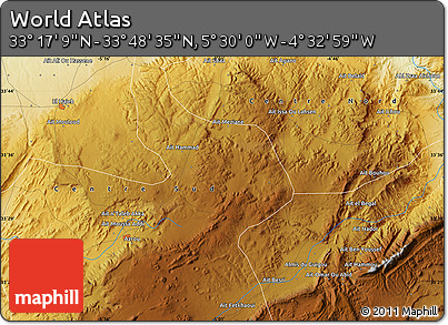 Physical Map of the Area around 33° 32' 52" N, 5° 1' 30" W