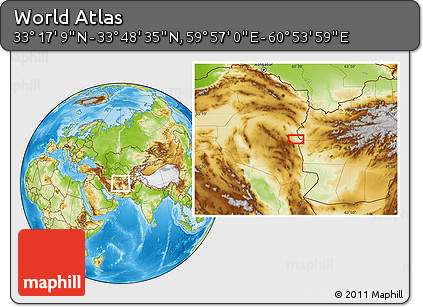 Physical Location Map of the Area around 33° 32' 52" N, 60° 25' 29" E