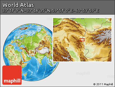 Physical Location Map of the Area around 33° 32' 52" N, 60° 25' 29" E