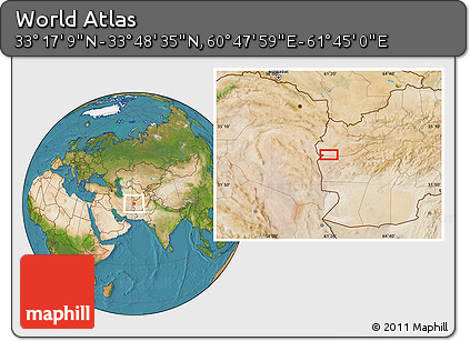 Satellite Location Map of the Area around 33° 32' 52" N, 61° 16' 29" E