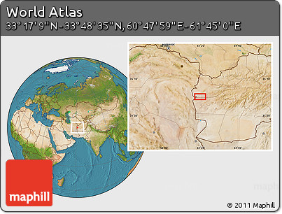 Satellite Location Map of the Area around 33° 32' 52" N, 61° 16' 29" E