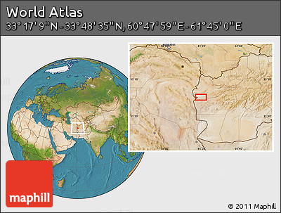 Satellite Location Map of the Area around 33° 32' 52" N, 61° 16' 29" E