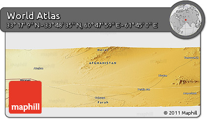 Physical Panoramic Map of the Area around 33° 32' 52" N, 61° 16' 29" E