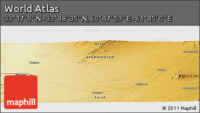 Physical Panoramic Map of the Area around 33° 32' 52" N, 61° 16' 29" E