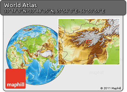 Physical Location Map of the Area around 33° 32' 52" N, 66° 22' 30" E