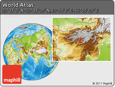 Physical Location Map of the Area around 33° 32' 52" N, 66° 22' 30" E
