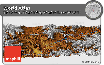 Physical Panoramic Map of the Area around 33° 32' 52" N, 66° 22' 30" E