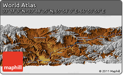 Physical Panoramic Map of the Area around 33° 32' 52" N, 66° 22' 30" E