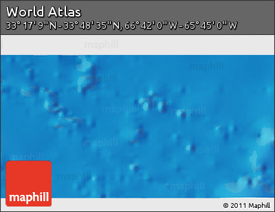 Shaded Relief 3D Map of the Area around 33° 32' 52" N, 66° 13' 29" W