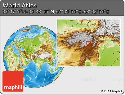 Physical Location Map of the Area around 33° 32' 52" N, 68° 4' 29" E