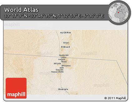Satellite 3D Map of the Area around 33° 32' 52" N, 6° 1' 30" E