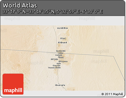 Satellite 3D Map of the Area around 33° 32' 52" N, 6° 1' 30" E