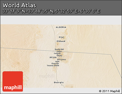 Satellite 3D Map of the Area around 33° 32' 52" N, 6° 1' 30" E