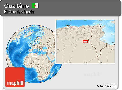 Shaded Relief Location Map of Ouzitène