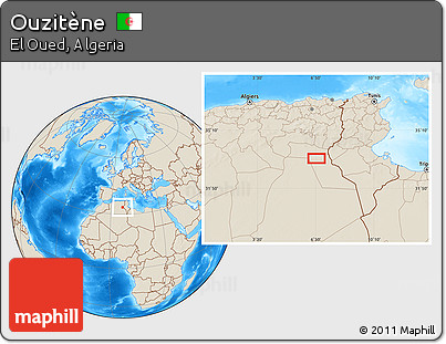 Shaded Relief Location Map of Ouzitène