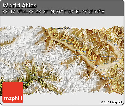 Satellite 3D Map of the Area around 33° 32' 52" N, 76° 34' 29" E