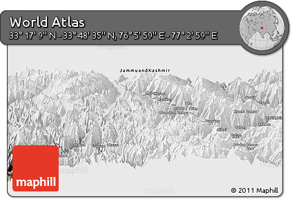 Physical Panoramic Map of the Area around 33° 32' 52" N, 76° 34' 29" E