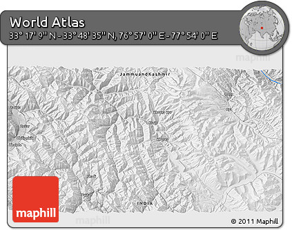 Physical 3D Map of the Area around 33° 32' 52" N, 77° 25' 30" E