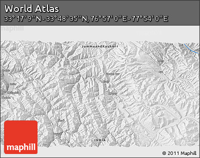 Physical 3D Map of the Area around 33° 32' 52" N, 77° 25' 30" E