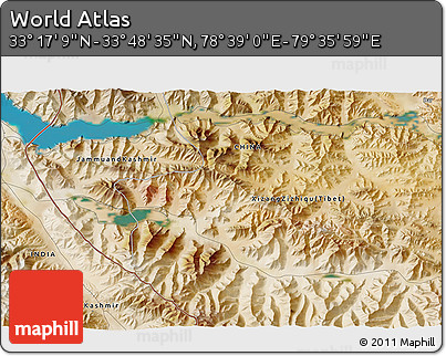 Satellite 3D Map of the Area around 33° 32' 52" N, 79° 7' 30" E