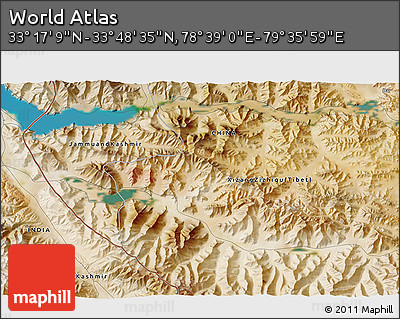 Satellite 3D Map of the Area around 33° 32' 52" N, 79° 7' 30" E