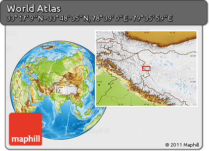 Physical Location Map of the Area around 33° 32' 52" N, 79° 7' 30" E