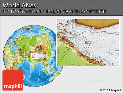 Physical Location Map of the Area around 33° 32' 52" N, 79° 7' 30" E