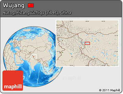 Shaded Relief Location Map of Wüjang
