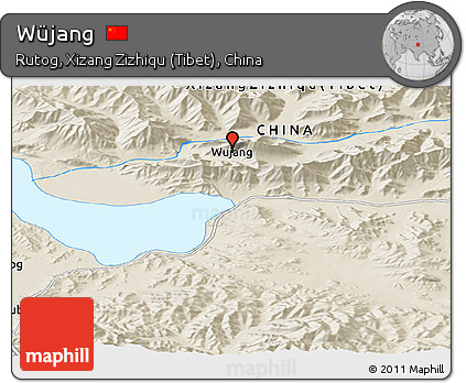 Shaded Relief Panoramic Map of Wüjang