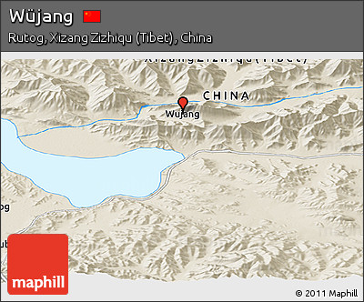 Shaded Relief Panoramic Map of Wüjang