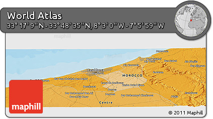 Political Panoramic Map of the Area around 33° 32' 52" N, 7° 34' 30" W