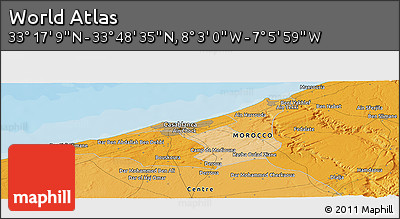 Political Panoramic Map of the Area around 33° 32' 52" N, 7° 34' 30" W
