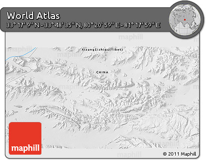 Physical 3D Map of the Area around 33° 32' 52" N, 80° 49' 29" E