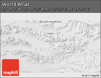 Physical 3D Map of the Area around 33° 32' 52" N, 80° 49' 29" E