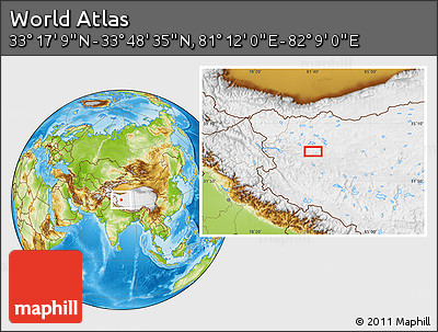 Physical Location Map of the Area around 33° 32' 52" N, 81° 40' 30" E