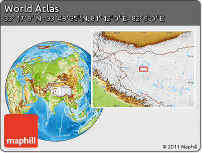 Physical Location Map of the Area around 33° 32' 52" N, 81° 40' 30" E