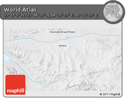 Physical 3D Map of the Area around 33° 32' 52" N, 85° 4' 29" E