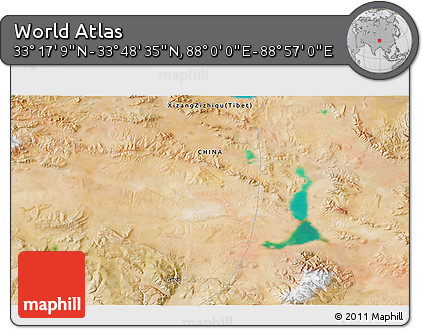 Satellite 3D Map of the Area around 33° 32' 52" N, 88° 28' 29" E