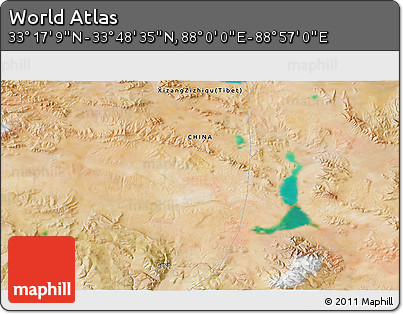 Satellite 3D Map of the Area around 33° 32' 52" N, 88° 28' 29" E