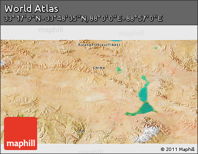 Satellite 3D Map of the Area around 33° 32' 52" N, 88° 28' 29" E