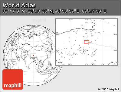 Blank Location Map of the Area around 33° 32' 52" N, 89° 19' 29" E