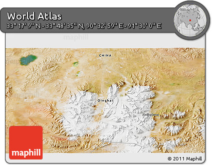 Satellite 3D Map of the Area around 33° 32' 52" N, 91° 1' 30" E