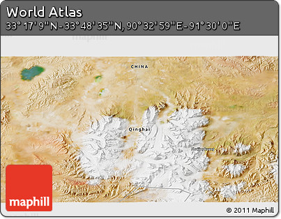 Satellite 3D Map of the Area around 33° 32' 52" N, 91° 1' 30" E