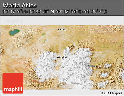 Satellite 3D Map of the Area around 33° 32' 52" N, 91° 1' 30" E