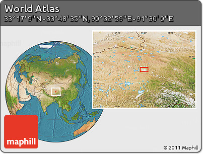 Satellite Location Map of the Area around 33° 32' 52" N, 91° 1' 30" E