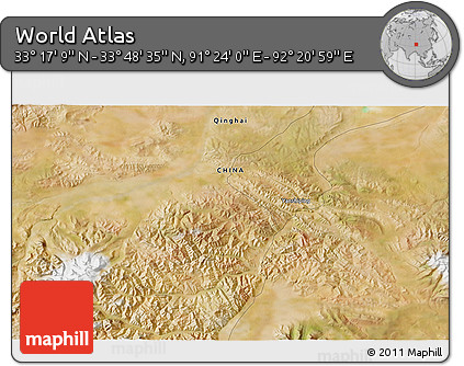 Satellite 3D Map of the Area around 33° 32' 52" N, 91° 52' 30" E