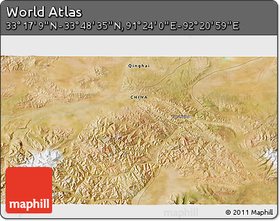 Satellite 3D Map of the Area around 33° 32' 52" N, 91° 52' 30" E
